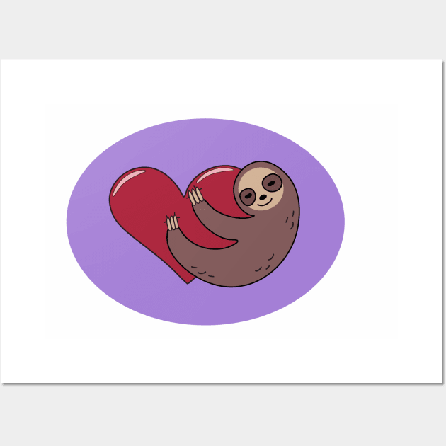 Sloth Heart Hug purple background Wall Art by LemonatiDesign